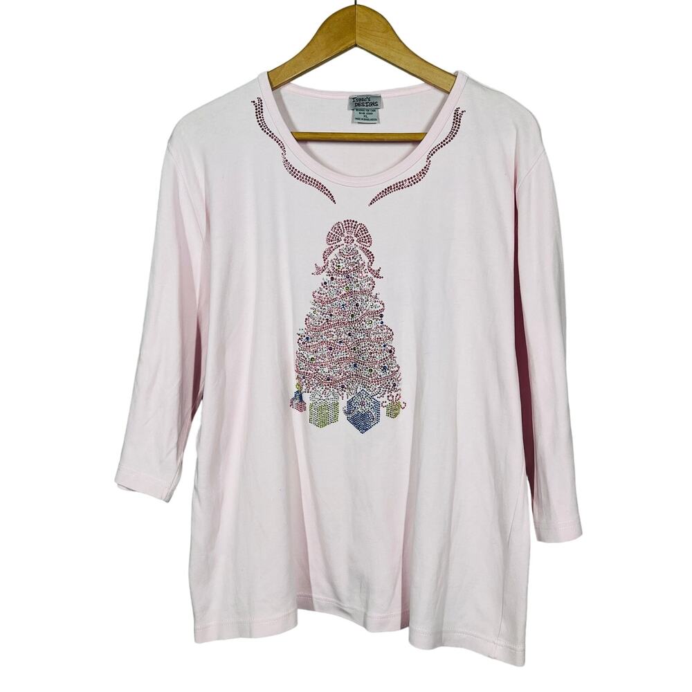 Isaac's Designs Casual Pink Tee 3/4 Sleeve Scoop Neck Blush Tree - XL